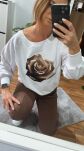 BY O LA LA! BLUZA Z RÓŻĄ BIAŁA/CZEKOLADA - 4