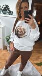 BY O LA LA! BLUZA Z RÓŻĄ BIAŁA/CZEKOLADA - 5