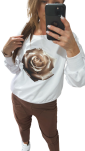 BY O LA LA! BLUZA Z RÓŻĄ BIAŁA/CZEKOLADA - 6