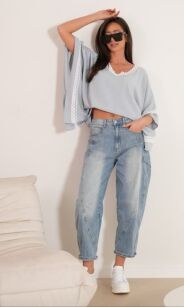 BY O LA LA...! BLUZKA TUNIKA Z BAWEŁNIANĄ KORONKĄ BABY BLUE