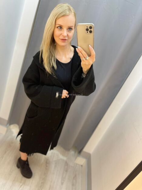 BY O LA LA...! SWETER KARDIGAN Z KAPTUREM CZARNY