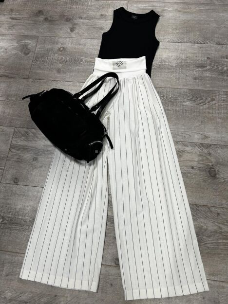 BY O LA LA...! SPODNIE WIDE LEG W PASY LOL GIRL ŚMIETANA
