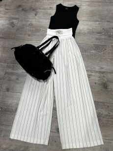 BY O LA LA...! SPODNIE WIDE LEG W PASY LOL GIRL ŚMIETANA