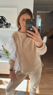 BY O LA LA! DRESOWA BLUZA Z FALBANĄ BEŻ