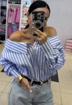 LA MILLA KOSZULA OVERSIZE W PASY ŁÓDKA NIEBIESKA - 4