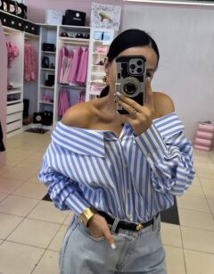 LA MILLA KOSZULA OVERSIZE W PASY ŁÓDKA NIEBIESKA