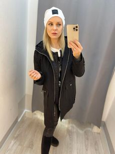 BY O LA LA! ZESTAW PŁASZCZ PARKA + KAMIZELKA CZARNY