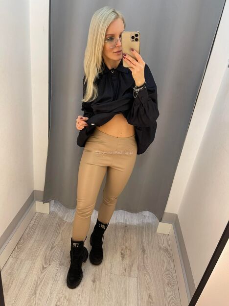 BY O LA LA! SPODNIE LEGGINSY ECO SKÓRA BEŻ