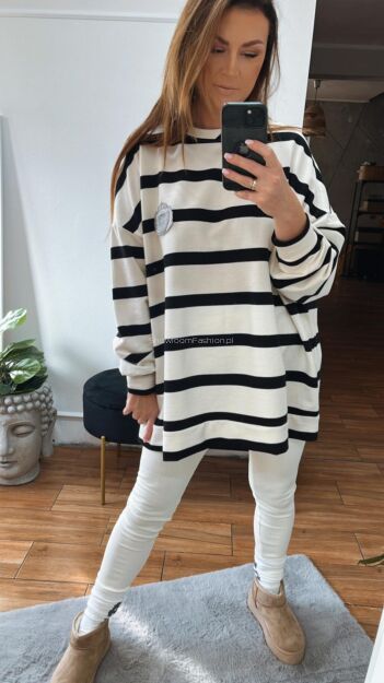 BY O LA LA! BLUZA W PASKI Z HERBEM KOKOS/CZARNA