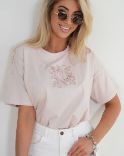 BY O LA LA! BLUZKA T-SHIRT Z HAFTEM RÓŻ