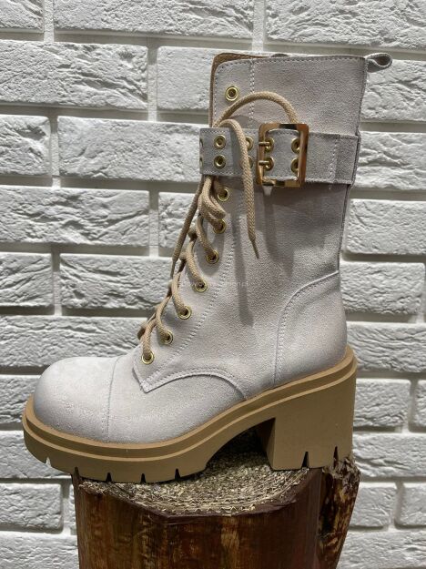 BY O LA LA...! BUTY BOTKI SKÓRZANE ZAMSZ KLAMRA GOŁĘBIE