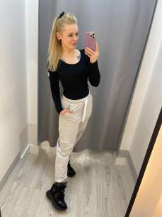 BY O LA LA ! DRESOWE SPODNIE BAGGY Z ZASZEWKAMI SZARE