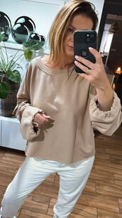 BY O LA LA! BLUZA Z KIESZENIĄ BEŻ