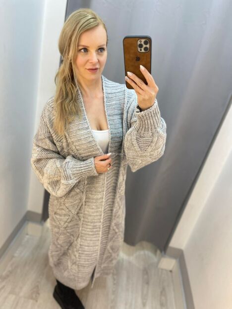 BY O LA LA...! SWETER KARDIGAN Z WARKOCZEM SZARY