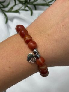 BY O LA LA ! BRANSOLETKA Z KAMIENI NATURALNYCH TERRACOTTA/SREBRNE SERDUSZKO