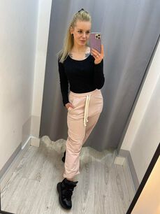BY O LA LA ! DRESOWE SPODNIE BAGGY Z ZASZEWKAMI RÓŻ