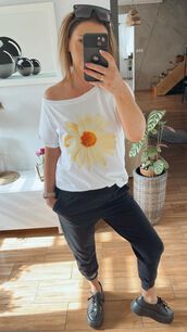BY O LA LA! BLUZKA T-SHIRT MARGARETKA BIEL/ŻÓŁTA