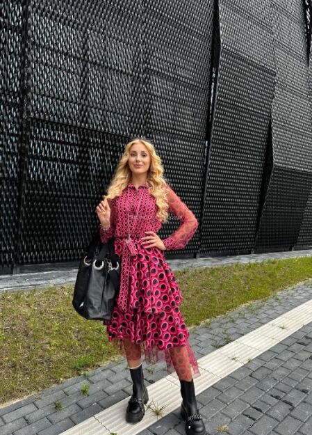 BY O LA LA! SUKIENKA MAXI KOŁA MAGENTA/CZARNA