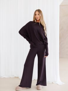 BY O LA LA...! DZIANINOWY KOMPLET PONCZO + SPODNIE CZEKOLADA (CHOCOMUS)