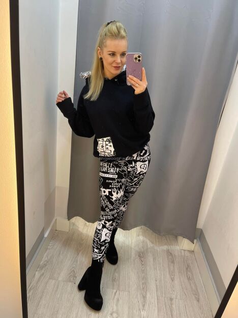 BY O LA LA !  LEGGINSY PRINT BIEL/CZERŃ