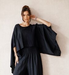 BY O LA LA! LNIANA ASYMETRYCZNA BLUZKA WODA CZARNA