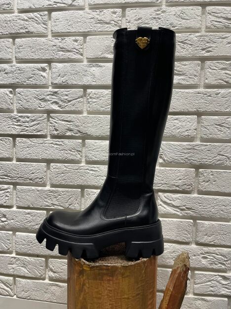 BY O LA LA...! BUTY KOZAKI NA PLATFORMIE CZARNE