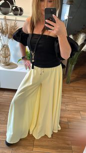 BY O LA LA! LEJĄCE SPODNIE WIDE LEG ŻÓŁTE