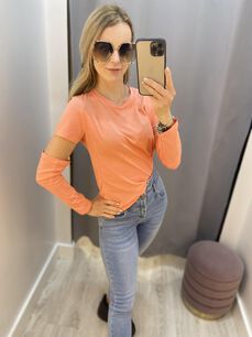 BY O LA LA...! BLUZKA BASIC Z ODPINANYM RĘKAWEM POMARAŃCZOWA