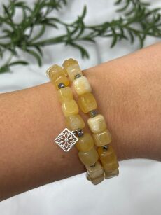 BY O LA LA ! BRANSOLETKA Z KAMIENI NATURALNYCH KWADRATOWA ŻÓŁTA/SREBRNA