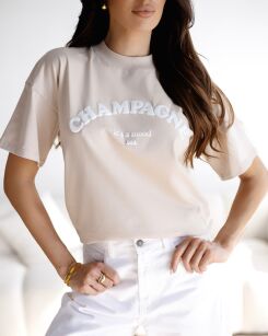 BY O LA LA! BLUZKA T-SHIRT CHAMPAGNE BEŻ