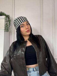 CHUSTA APASZKA Z JEDWABIEM KRATA CZERŃ/BIEL