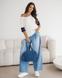 BY O LA LA...! CIENKI SWETER OVERSIZE BIEL/GRANAT