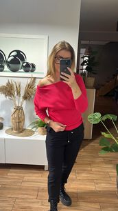 BY O LA LA...! PRĄŻKOWANA BLUZKA NIETOPERZ MAGENTA