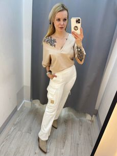 BY O LA LA ! SPODNIE DRESOWE Z KIESZENIAMI ŚMIETANA