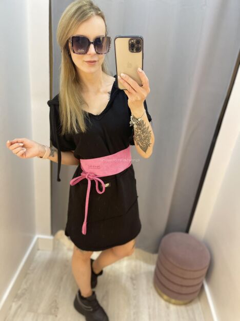 BY O LA LA! SUKIENKA TUNIKA Z KAPTUREM CZARNA
