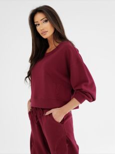BY O LA LA!  BLUZA Z HAFTEM NA BOKU BORDO (MERLOT)