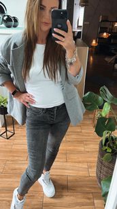 BY O LA LA! SPODNIE JEANSY RURKI GAZETA SZARE