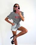 LA MILLA BLUZKA T-SHIRT CHIC Z WĘZŁĘM W PASY CZERŃ/BIEL/CZERWIEŃ - 2