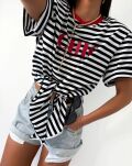 LA MILLA BLUZKA T-SHIRT CHIC Z WĘZŁĘM W PASY CZERŃ/BIEL/CZERWIEŃ - 3