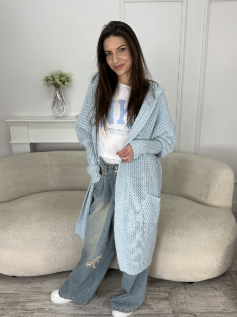 BY O LA LA...! SWETER KARDIGAN PERŁA BABY BLUE