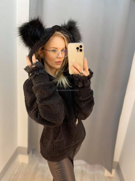 BY O LA LA! BLUZA Z ODPINANYMI USZAMI CZARNA