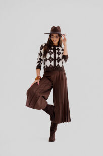 BY O LA LA! WISKOZOWE SPODNIE PLISOWANE CHOCOMUS (CZEKOLADA)