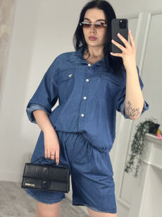 BAWEŁNIANY KOMPLET KOSZULA + SPODENKI JEANS CARLA NIEBIESKI
