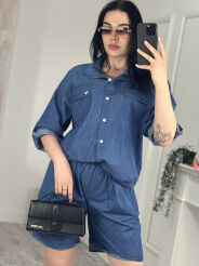 BAWEŁNIANY KOMPLET KOSZULA + SPODENKI JEANS CARLA NIEBIESKI