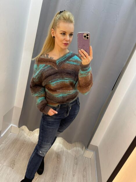 BY O LA LA.. ! CIENIOWANY SWETER BABY MOHER BRĄZ/TURKUS