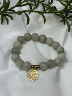 BY O LA LA ! BRANSOLETKA Z KAMIENI NATURALNYCH GRUBA MAT SZARA/ZŁOTO