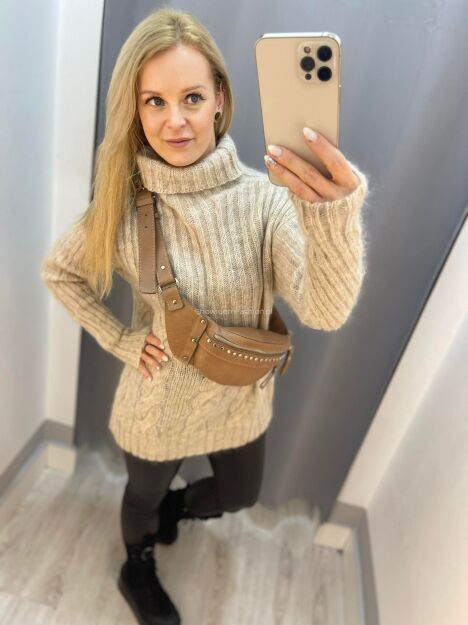 BY O LA LA.. ! DŁUGI SWETER Z GOLFEM BEŻ