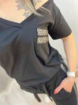 BY O LA LA...!  BLUZKA T-SHIRT SREBNE PASKI CZARNA - 5