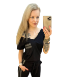 BY O LA LA...!  BLUZKA T-SHIRT SREBNE PASKI CZARNA - 7