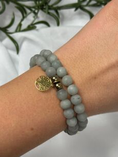 BY O LA LA ! BRANSOLETKA Z KAMIENI NATURALNYCH CIENKA MAT SZARA/ZŁOTO